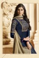 Navy blue Georgette and satin Churidar Suits