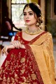 Red,beige Georgette and jacquard saree