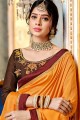 Musturd brown,yellow Georgette and silk  saree