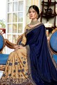 Royal blue,beige Georgette and silk  saree