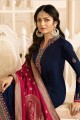 Traditional Navy blue Satin georgette Churidar Suits
