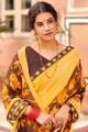 Brown,yellow Georgette saree