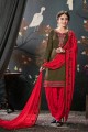 Dark olive green Cotton and silk Patiala Suits