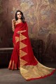 Snazzy Red Cotton and silk saree