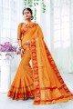 Modish Orange Cotton and silk saree