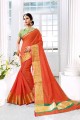 Attractive Orange Cotton and silk saree