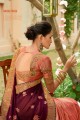 Wine & dusty pink  Georgette and silk  saree