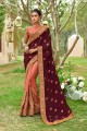 Wine & dusty pink  Georgette and silk  saree