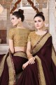 Elegant Dark brown Georgette and silk saree