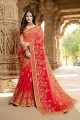 Pink,red Georgette and silk saree