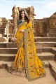 Ethinc Yellow Satin and silk saree