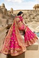 Rani pink Satin and silk saree