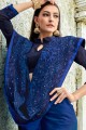Royal blue Satin and silk saree