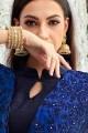 Royal blue Satin and silk saree