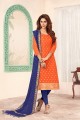 Orange Art silk Churidar Suits