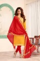 Yellow Art silk Churidar Suits