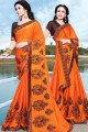 Pretty Orange Chiffon and satin saree