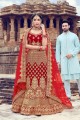 Ravishing Velvet Lehenga Choli in Red