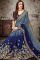 Grey & royal blue  Chiffon  saree