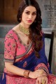 Royal blue pink Jacquard,silk and art silk  saree