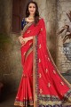Royal blue red Jacquard,silk and art silk saree