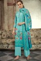 Turquoise blue Cotton and satin Palazzo Suits