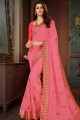 Gracefull Pink Chiffon and silk saree