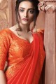 Elegant Orange Satin and silk saree