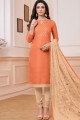 Orange Linen and satin Churidar Suits