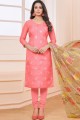 Old rose pink Linen and satin Churidar Suits