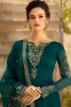 Teal blue Georgette and satin Straight Pant Suit