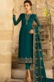 Teal blue Georgette and satin Straight Pant Suit
