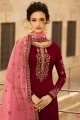 Maroon Georgette and satin Straight Pant Suit