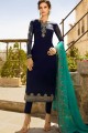 Navy blue Georgette and satin Straight Pant Suit