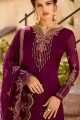 Purple Georgette and satin Straight Pant Suit
