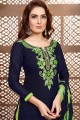 Navy blue Cotton and satin Patiala Suits