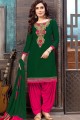 Dark green Cotton and satin Patiala Suits