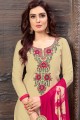 Cream Cotton and satin Patiala Suits