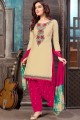 Cream Cotton and satin Patiala Suits