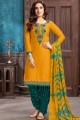 Mustard yellow Cotton and satin Patiala Suits