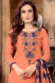 Dark peach Cotton and satin Patiala Suits