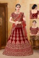 Designer Velvet Lehenga Choli in Red