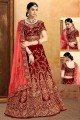 Lovely Velvet Lehenga Choli in Red