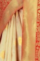 Excellent Cream Art silk saree