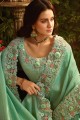 Mint green Net and tissue saree