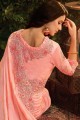 Pink Net and art silk  saree