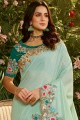 Turquoise blue Net and art silk  saree