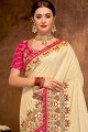 Admirable Cream Satin and silk saree