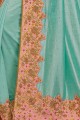 Turquoise blue Georgette and silk  saree
