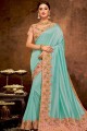 Turquoise blue Georgette and silk  saree
